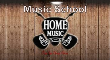 Black guitar logo for Home Music School.